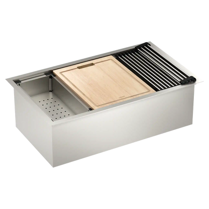 Luxe Chef 32" Workstation Steel Undermount Single Bowl Sink with Accessories