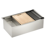Luxe Chef 32" Workstation Steel Undermount Single Bowl Sink with Accessories
