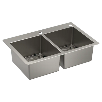 Prep 33" Steel Dual Mount Double Bowl Sink