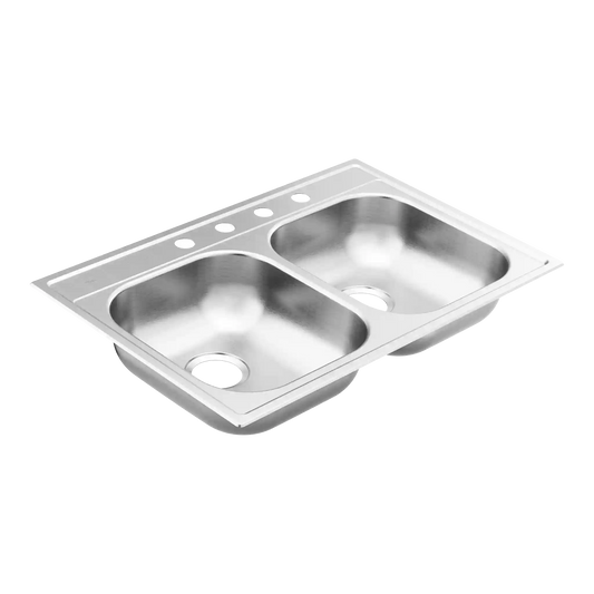 2000 Series 33"x22" Steel 20 Gauge Double Bowl Drop In Sink