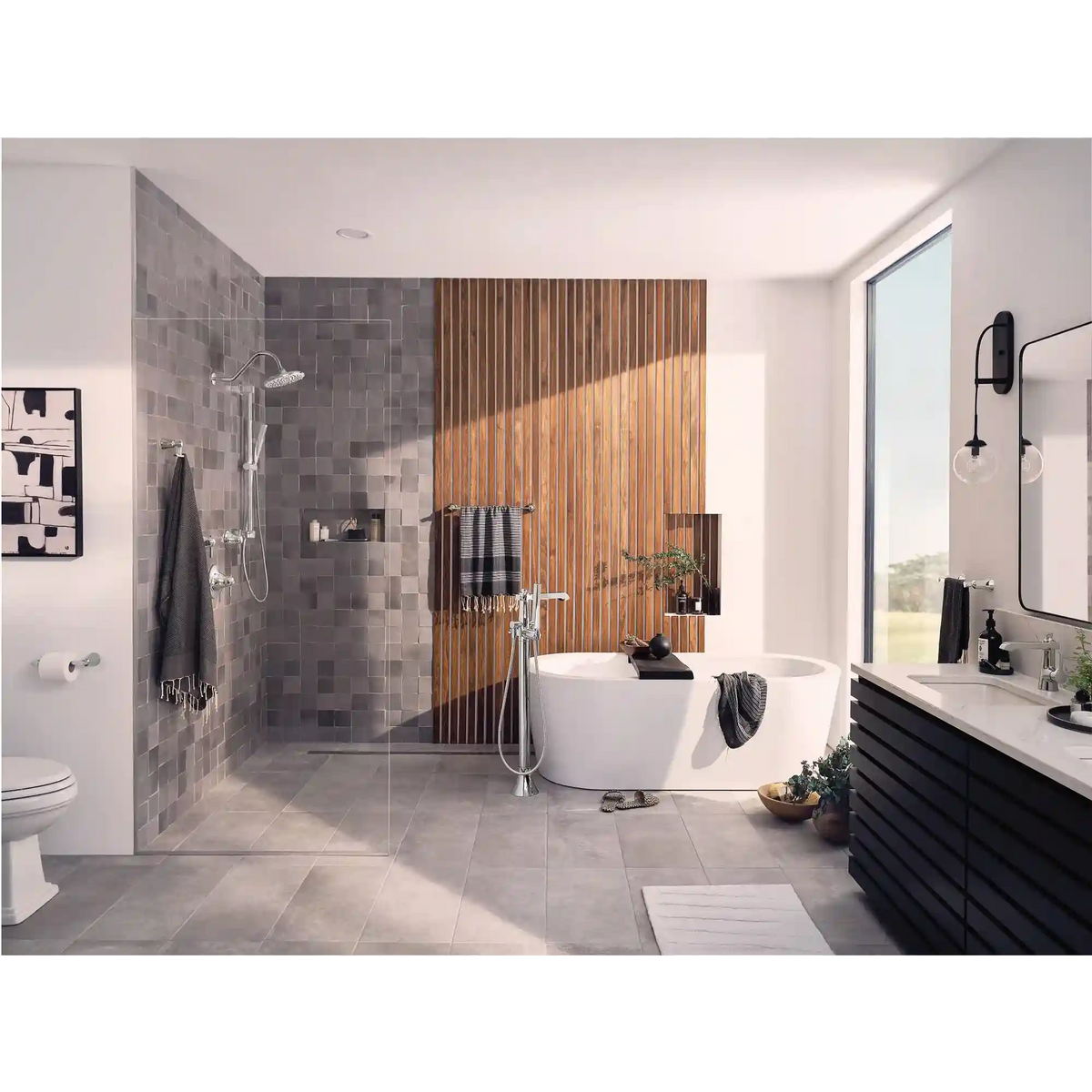 Flara One-Handle Tub Filler Includes Hand Shower