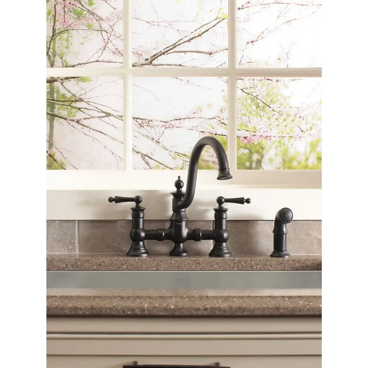 Waterhill Two-Handle High Arc Bridge Kitchen Faucet