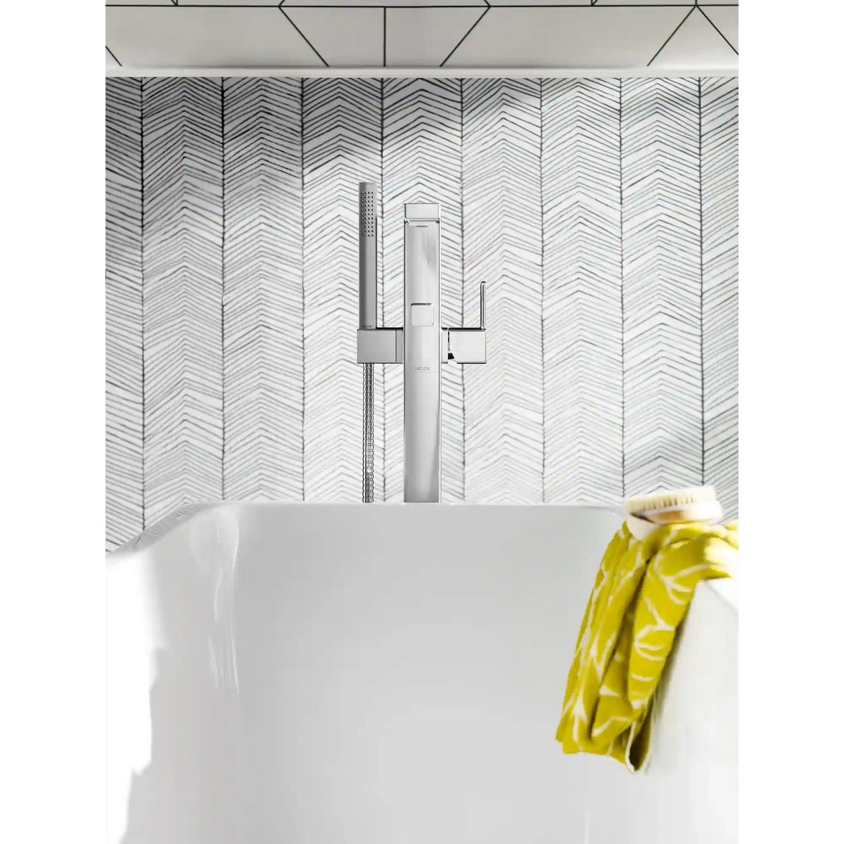90 Degree One-Handle Tub Filler Includes Hand Shower