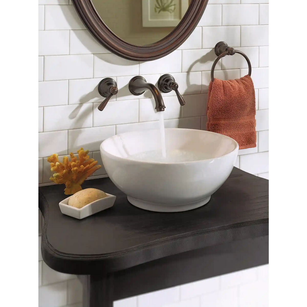 Kingsley Two-Handle Low Arc Wall Mount Bathroom Faucet